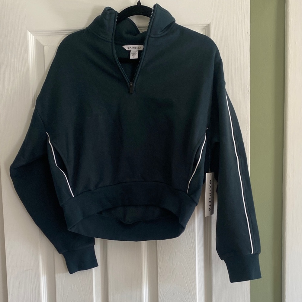 Athleta Dark Green Pullover with White Piping